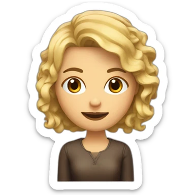 Maestra con pelo ondulado y corto rubia haciendo manualidad  sticker