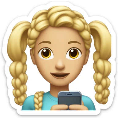 a blonde woman with braided hair showing her phone screen with the iMessage app icon visible sticker