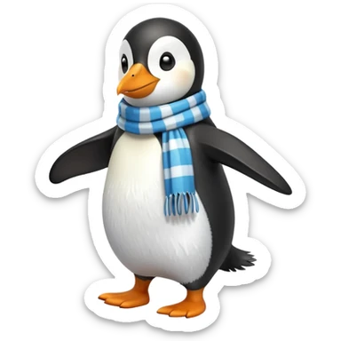 friendly anthropomorphised penguin in a jacket and scarf brisk walking, energetic pose sticker