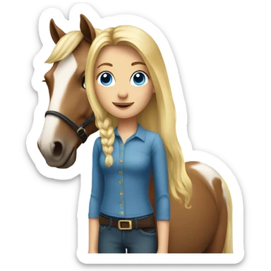 Horse and girl blonde with blue eyes  sticker