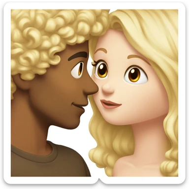 A blonde girl with pale skin kisses a light-skinned brown guy with curly black hair sticker