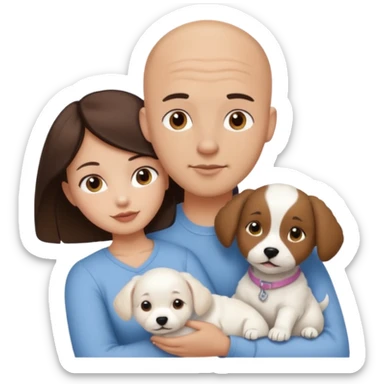 Bald guy with brunette girl and all white puppy sticker