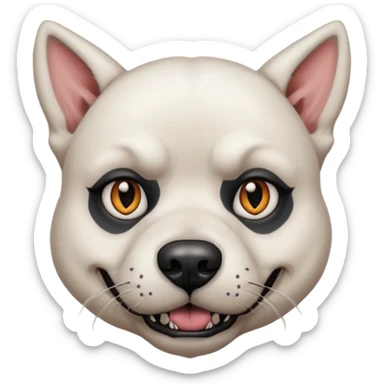 tattooed scary looking dog with heavy face tattoes, white dog and piercings sticker