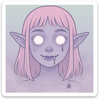 Add more horror details to this pastel horror profile picture, keep it cute, expressive, and minimal, in the style of imagen-4-fast (soft pastel colors, subtle horror elements, minimalistic and cute expression) sticker