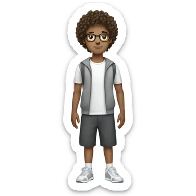 young man with curly brown hair and glasses sport wear sticker