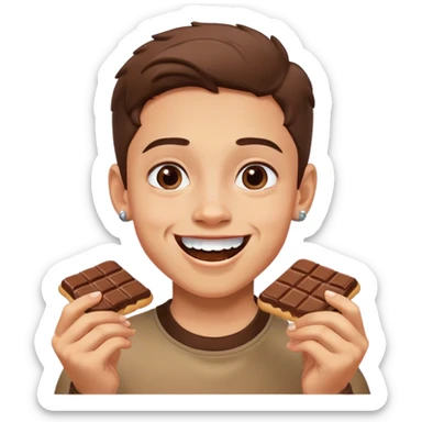 smiling boy with earrings eating nutella biscuits ravenously sticker