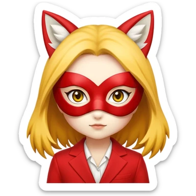 Chibi woman in red suit with yellow fox mask that cover half of face sticker