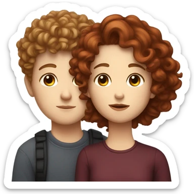 White boy with light brown short curly hair kissing burgundy hair white girl, they have close eyes  sticker