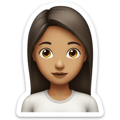 a girl with dark brown eyes. She has brown, long, straight hair with a slight orange tint. Her face has freckles on her cheeks. sticker