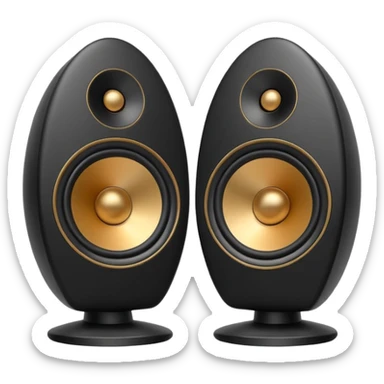 pair of big speakers emoji, deep matte black metal body, circular speaker cones with subtle depth, smooth rounded edges, minimalistic futuristic 3D style, luxury aesthetic sticker