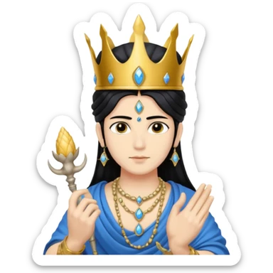 lord ishnu, shoulder length black hair, wearing crown, holding conch and chakra, blue color skin sticker