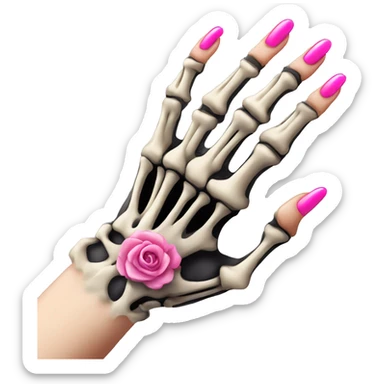 Pretty skeleton hand 5 fingers with pink nails manicure girly design but stylish minimalistic sticker