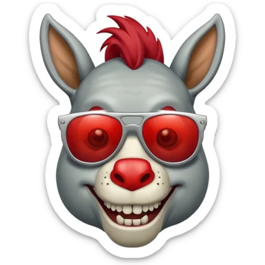 Zombie donkey with sun glasses and red hair and joker nose hungry  sticker