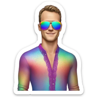 Fancy disco Jonathan Toews wearing rainbow lace shirt and wearing VR glasses sticker