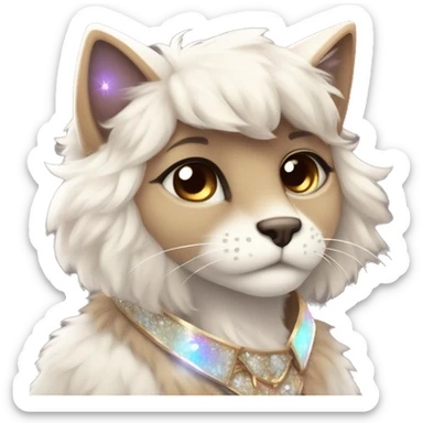 Furry, sparkle, iridescent, colorful, pastel, edgy, cool, fantasy beautiful, brown, beige, white, divine, godly, angelic, animal, anthro, full body, fursona, feline sticker
