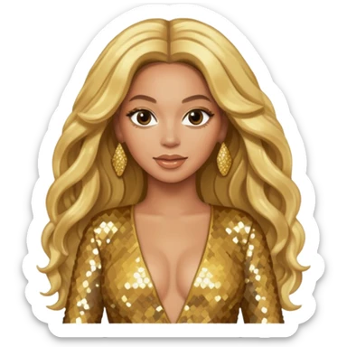 Beyonce from Destiny's Child with long blonde hair, gold outfit sticker