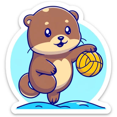 cute otter in water holding a volleyball with both paws sticker