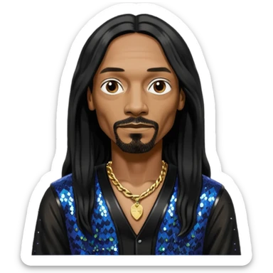 Snoop Dogg with long black hair, black sequin outfit sticker