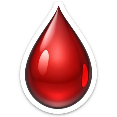 single blood drop emoji sculpted from dark liquid metal, glossy surface, dramatic reflections, futuristic minimal 3D style, isolated on white sticker