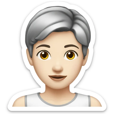 pale skin young woman with a black short hair wearing shirt sticker