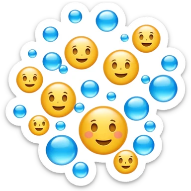 3D iPhone style emoji of free-floating bubbles, scattered randomly in the air, translucent and shiny, various sizes, not contained in any circle, isolated on white background, soft shadows, high detail,  sticker