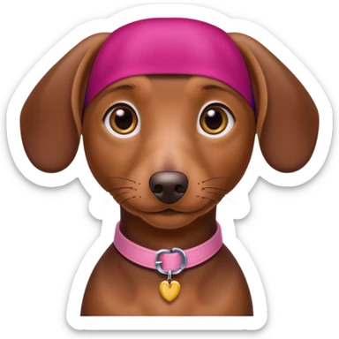 Make a brown short hair dachshund with hazel  eyes and a collar that says the name mocha with a pink band for the collar sticker