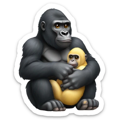 A gorilla holding a chick sticker