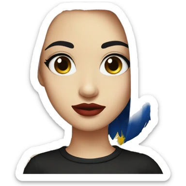  female emoji with dark blue hair, nose piercing, sunflower colored eyes, white skin, red lips, wearing black shirt  sticker