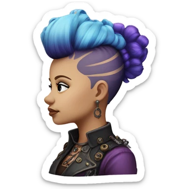 steampunk profile short hair faux-hawk mohawk purple blue pink victorian on Caucasian girl with small nose round fat face sticker