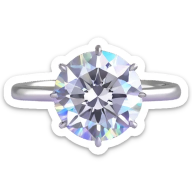round cut white diamond in a silver jewelry setting, subtle holographic glow sticker