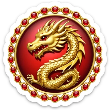 Golden Dragon with wings crest/brosch in a circle with red gems sticker