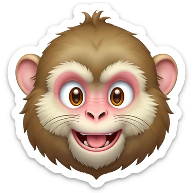 Cinematic Adorably Mischievous Macaque Portrait Emoji, Head tilted in a playful wink with an exaggerated, cheeky grin and a slightly raised eyebrow, featuring a compact, nimble build with fluffy fur and round, twinkling eyes brimming with mischief, Simplified yet irresistibly endearing features, highly detailed, glowing with a bright, joyful radiance, high shine, lively and quirky, stylized with an air of whimsical primate fun, soft glowing outline, capturing the essence of a mischievous macaque that seems ready to pull a playful face and scamper into your heart! sticker