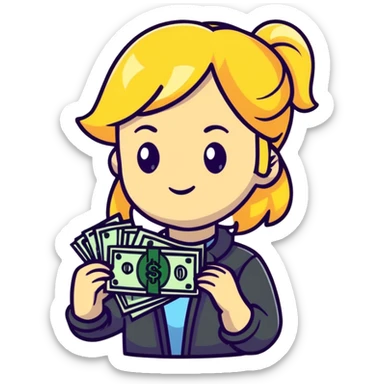 blonde girl with cash sticker
