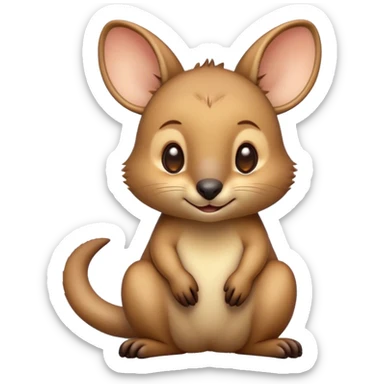 Cinematic Cute Wallaby Portrait Emoji, Head tilted playfully and inquisitively, featuring a glossy tan fur with delicate brown accents and a charming, alert expression, round, sparkling eyes filled with gentle curiosity, Simplified yet irresistibly adorable features, highly detailed, glowing with a warm, friendly glow, high shine, affectionate and bouncy, stylized with a touch of outback whimsy, bright and endearing, soft glowing outline, capturing the essence of a mischievous yet loving wallaby, so playful it feels like it could skip out of the screen into your arms! sticker