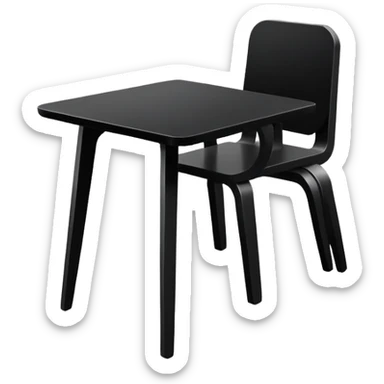 A simple black-and-white (not grayscale) wooden table icon, same angle and shape as the ‘🪑’ chair emoji style, solid black shapes on a white background, minimal detail sticker
