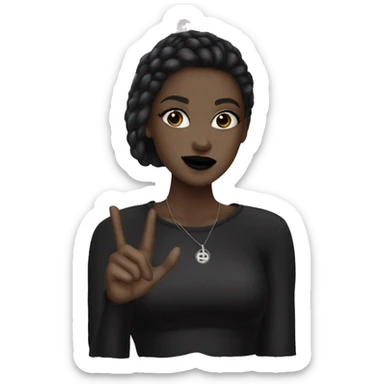 White girl black hair rock on hand symbol black lipstick sticker