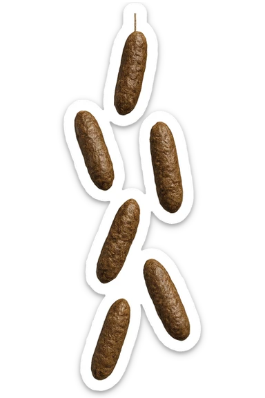 FECI DI ANIMALE A PALLINE UN PO' ALLUNGATE CADONO DALL'ALTO VERTICALMENTE, IPERREALISTICO 4K sticker