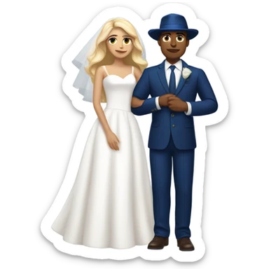 Puerto rican beard short hair with blue hat and navy blue suit getting Married with blond long hair girl with white  wedding dress  sticker