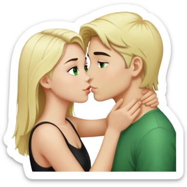 Kissing couple of boy with short black hair and green eyes and blonde girl with long hair sticker