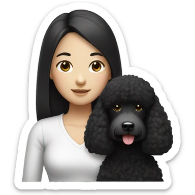 One Korean girl with black long straight hair with one black poodle sticker