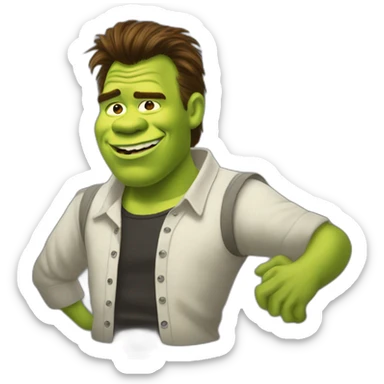 Shrek as rick astley doing the rickroll sticker