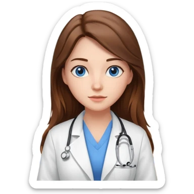 pretty female nursing student with long brown hair, blue eyes inside a classroom at university sticker