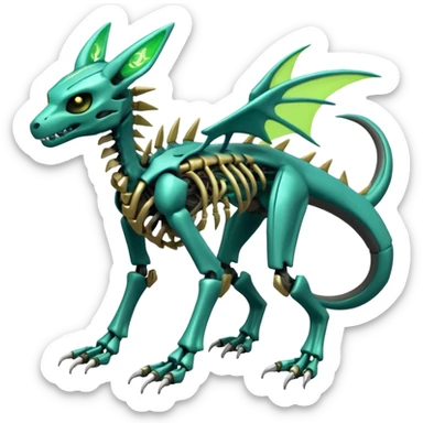 futuristic neon-like-green Skeleton-Cyborg-Manectric-Electrike-Salandit-Cubone-Umbreon-Marowak-Draco-Fakémon-hybrid-creature (full body), 4 legs sticker