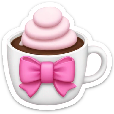 White hot chocolate cup with pink marshmallows and a pink bow across it  sticker