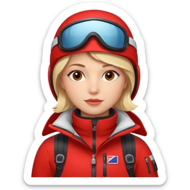 Luxury blonde model, brown eyes, polar explorer, red clothes, skiing outfit sticker