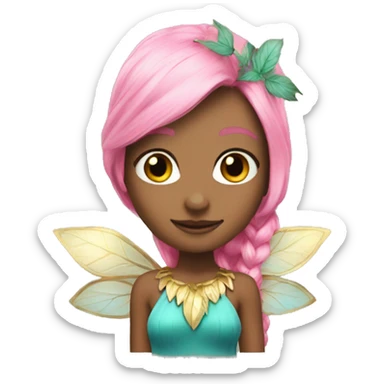 Beautiful, leaf, fairy, gold, turqoise, pink, long pink hair, big wings sticker