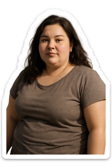 realistic style portrait of a plus-size woman, detailed, natural lighting, transparent background sticker