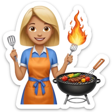 woman grilling bbq with apron sticker