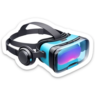 Show a VR headset or AR glasses, symbolizing the immersive experience. Include virtual objects or a 3D scene floating in the air in front of the headset. Use modern, tech-inspired colors. Do not include any emojis or smiley faces. Make the background transparent. sticker
