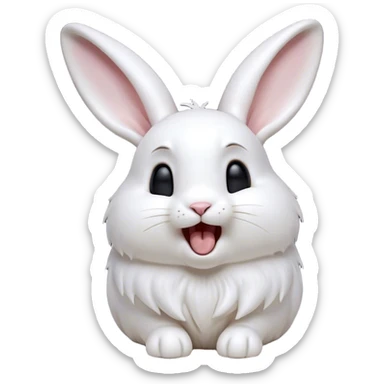 Cinematic Cute Yawning White Rabbit Portrait Emoji, Head tilted slightly with a dramatic, wide-open yawn, showcasing a smooth, silky white fur with floppy ears, round dark eyes barely open in drowsy contentment, Simplified yet irresistibly adorable features, highly detailed, glowing with a soft, cozy glow, high shine, relaxed yet expressive, stylized with a touch of whimsy, bright and endearing, soft glowing outline, capturing the essence of a sleepy yet affectionate bunny, so drowsy it feels like it could stretch out of the screen and curl up for a nap! sticker